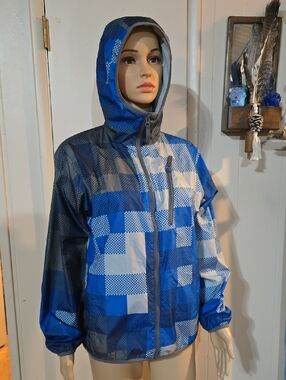 Columbia Waterproof Blue Plaid Hooded Jacket